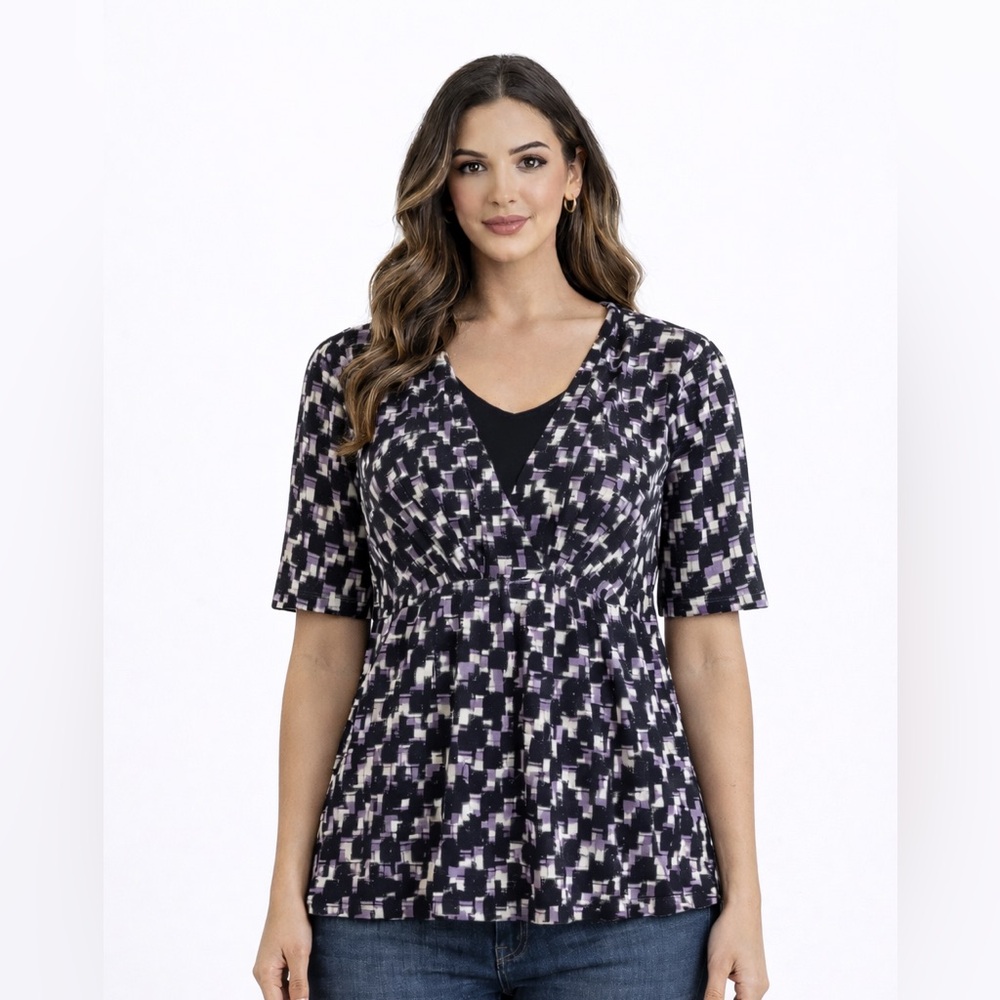 Apt. 9 Women's Black and Purple Geometric Blouse
